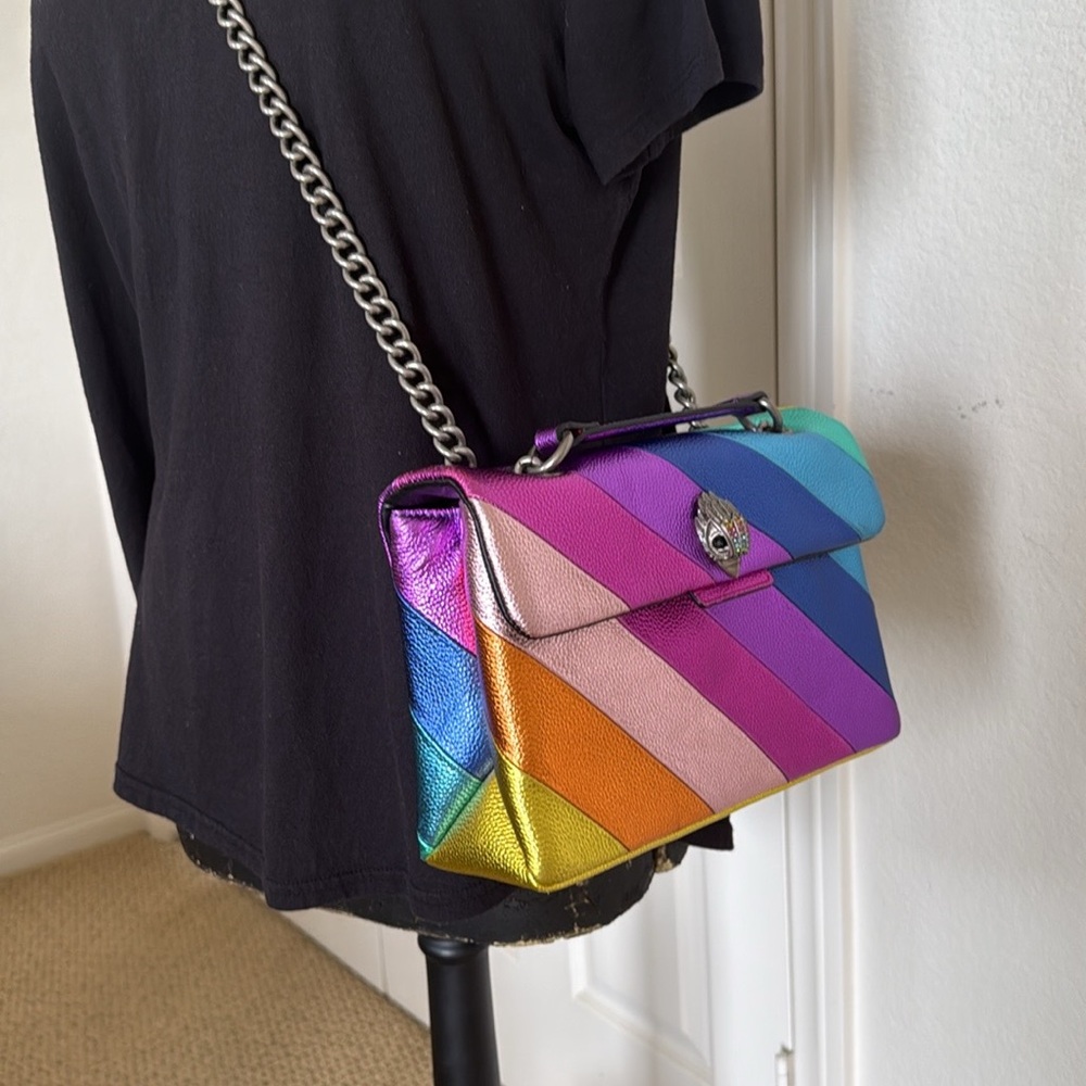 Kurt Geiger Multicolor Rainbow Flapover Leather Shoulder Bag